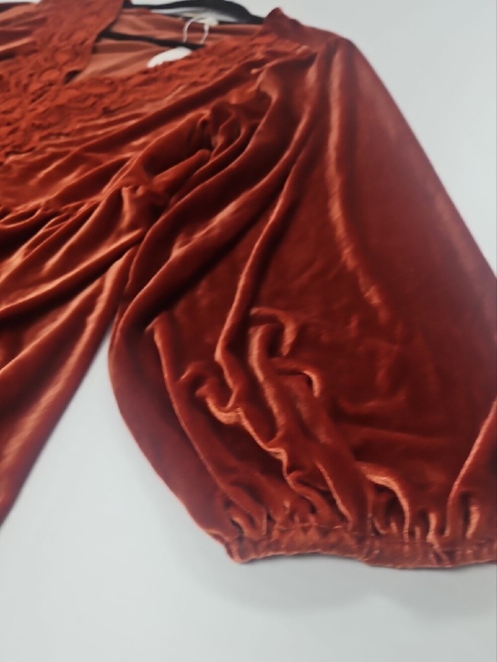 3 XL Velvet Crochet-Trim Long Sleeve Dress - Rust - Picture 4 of 13